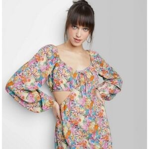 Wild Fable Long Sleeve Cut Out Fit & Flare Floral Dress